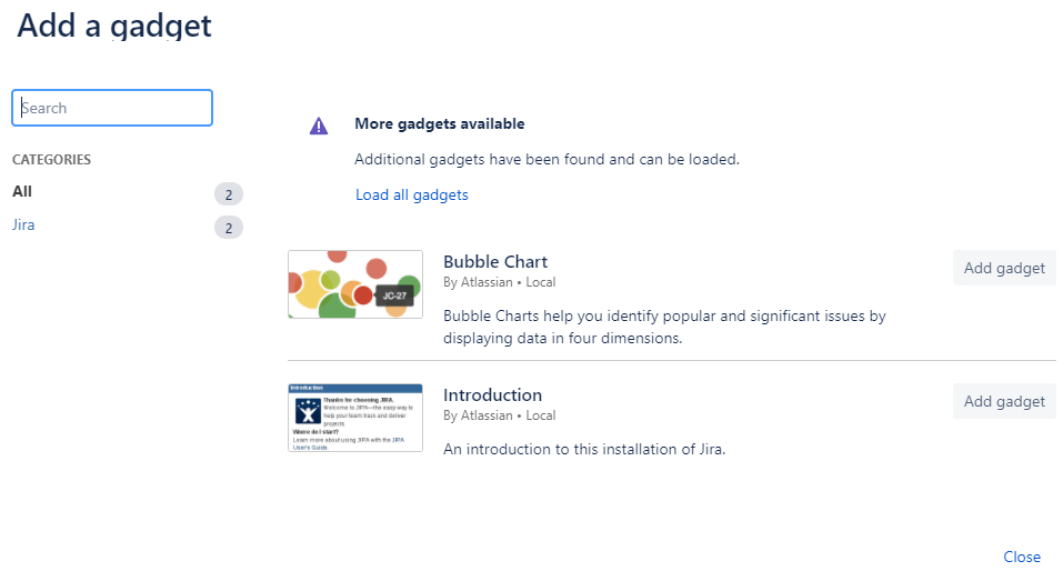 Jira Dashboards: Gadget List